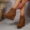 Fashion Size 36-42 Lace Up Wedge Ankle Boots Short Plush Botines Women's High Heels Suede PU Autumn Booties Fashion Botines Para Mujeres