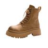 Thick Soled British Style Women's Boots with Soft Leather and Plush Ankle Boots, Fashionable Height Increasing Motorcycle Boots
