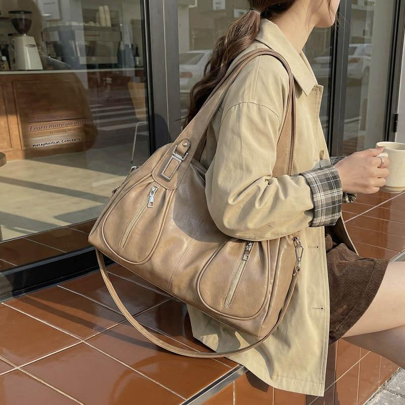 Women's Shoulder Bag Solid Color Large Capacity Travel Commuter Tote Bag