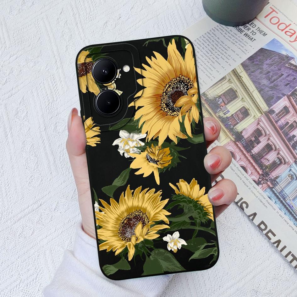 Case For OPPO Realme C33 C35 C55 C11 12 15 17 20 30 Realme GT2 Pro Fashion Sunflower Butterfly Liquid Silicone Soft TPU For Realme Coque Fundas Bumper