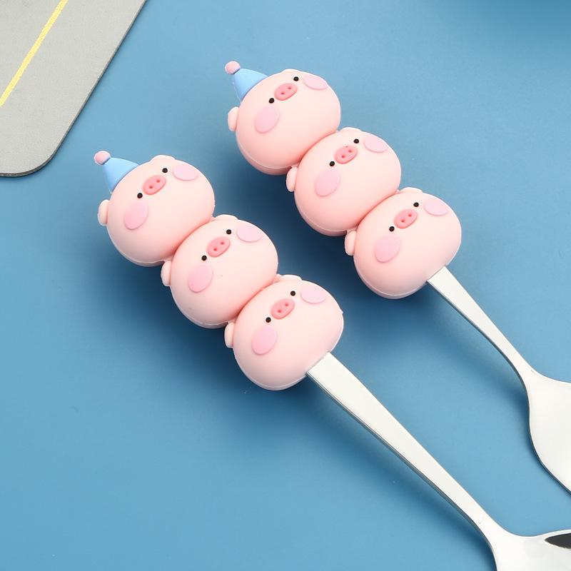 2304 Stainless Steel Cartoon Spoon Fork - Stackable, Cute, Kids' Christmas Soup Utensil