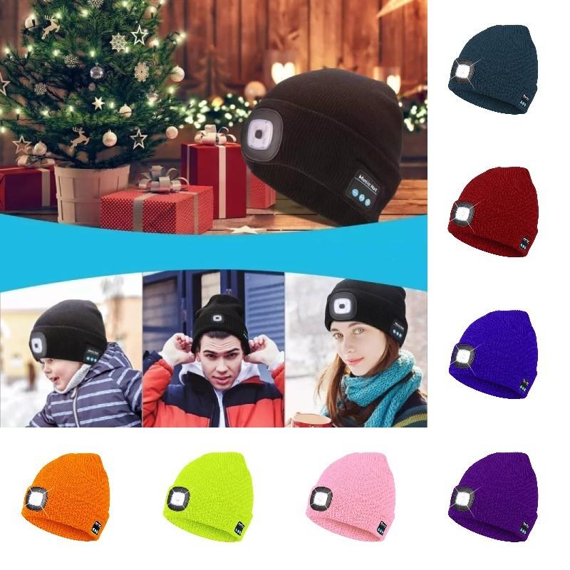 Outdoor Usb Rechargeable Bluetooth Knitted Beanie Hat With Music And Light Features For Winter Comfort