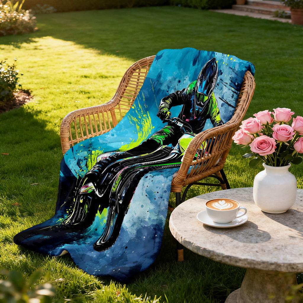 1 Piece Graffiti Style Street Motorcycle Printed Flannel Blanket Multiple Sizes Soft Comfortable Gift Blanket, Machine Washable