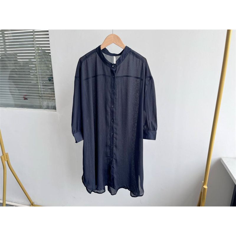 

Слегка дефектная блузка с полурукавом, однотонная, свободного кроя, летняя, тонкого дизайна, в минималистичном K-стиле, легко сочетается, повседневная, солнцезащитная C8 Navy blue LL