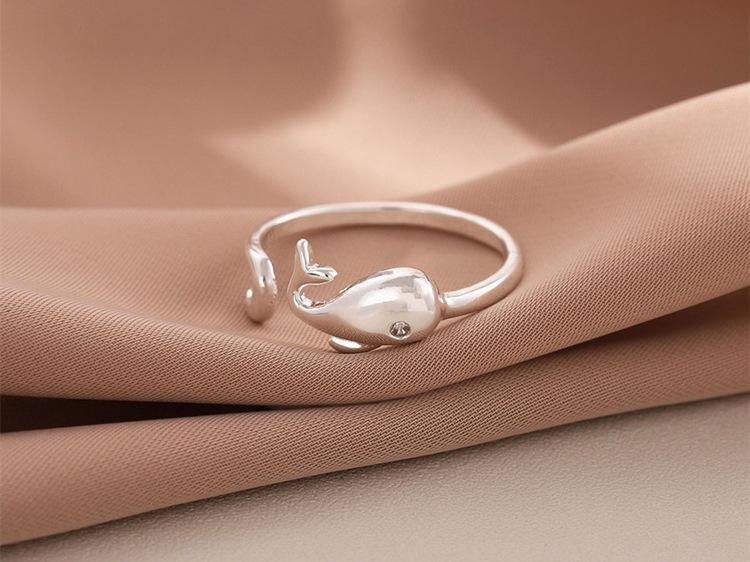 New 925 Silver Whale Fish Animal Opening Rings R178