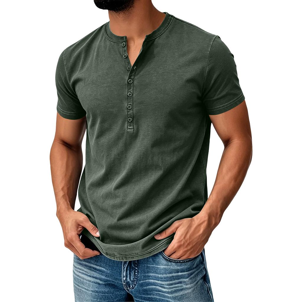 Herren Sommer Kurzarm Henley Hemd Baumwolle Lässig Knopfleiste Pullover Leicht Weiche Passform Oberteil