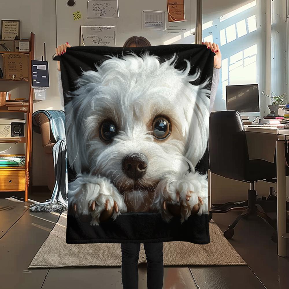 Black Maltese dog,pattern Flannel Blanket, High quality Comfortable for All Seasons, Home Decor, Warmth and Comfort, Perfect for Gifts.