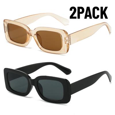 2Pack Fashion Black Square Sunglasses Men Rectangle Small Sun Glasses Male Retro Black Lens Driving Fishing Uv400