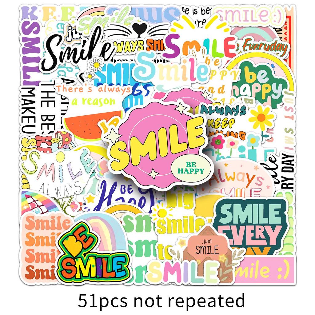 51-Piece Inspirational Smile Stickers: Joyful, Positive, Waterproof English Sentences for Journals