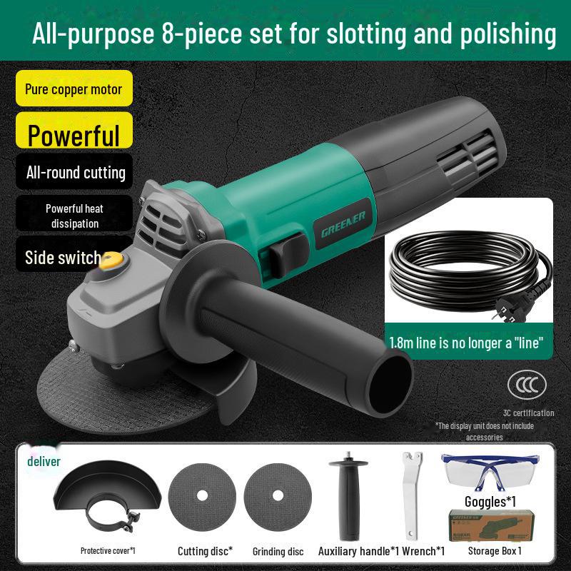 

Зеленый лес Многофункциональная электрическая угловая шлифмашина: Ручной инструмент для резки, полировки и шлифовки. All-round, 7-piece set, 760w side switch
