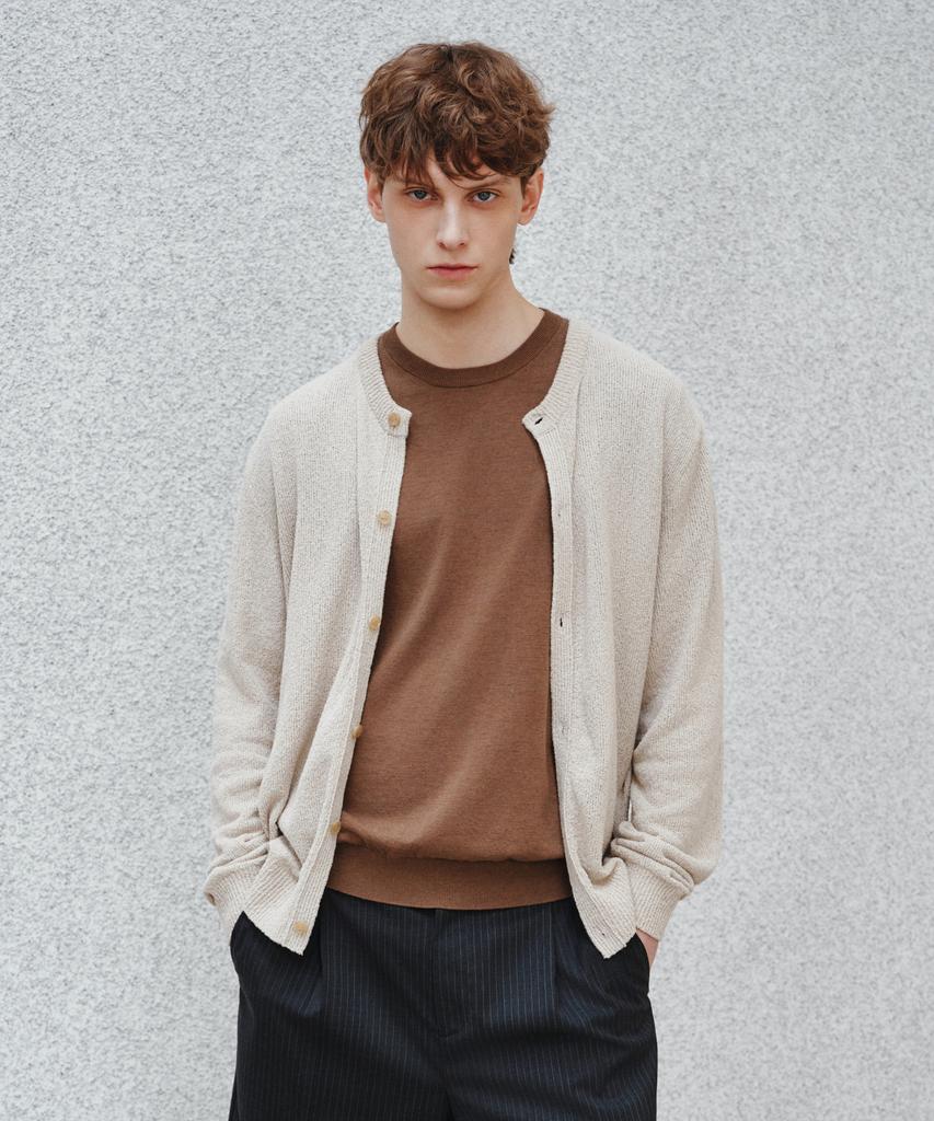 Jeilium Varmon Summer Boucle Round Neck Cardigan Beige