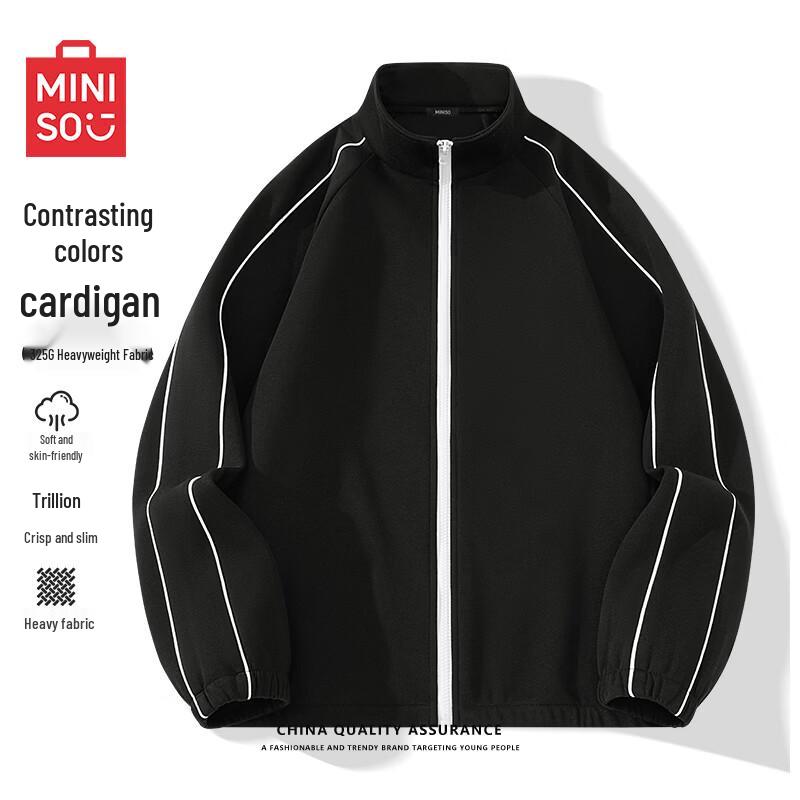 MINISO Men's American Style Color-Block Zip-Up Stand Collar Jacket