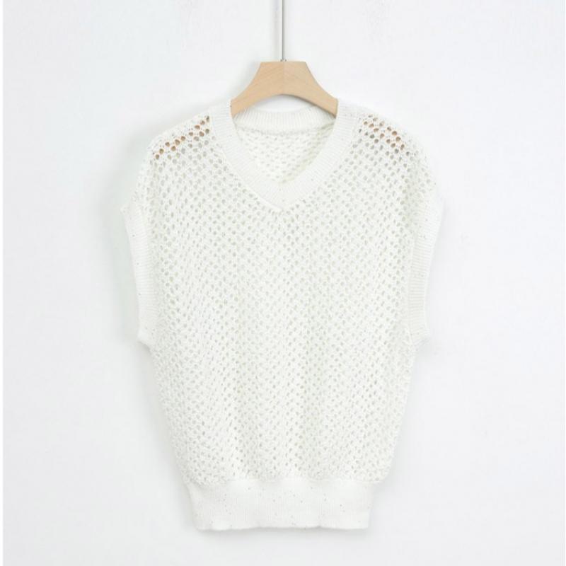 Shop Women V Neck Mesh Knit Vest iVory Dgb wVs 5234
