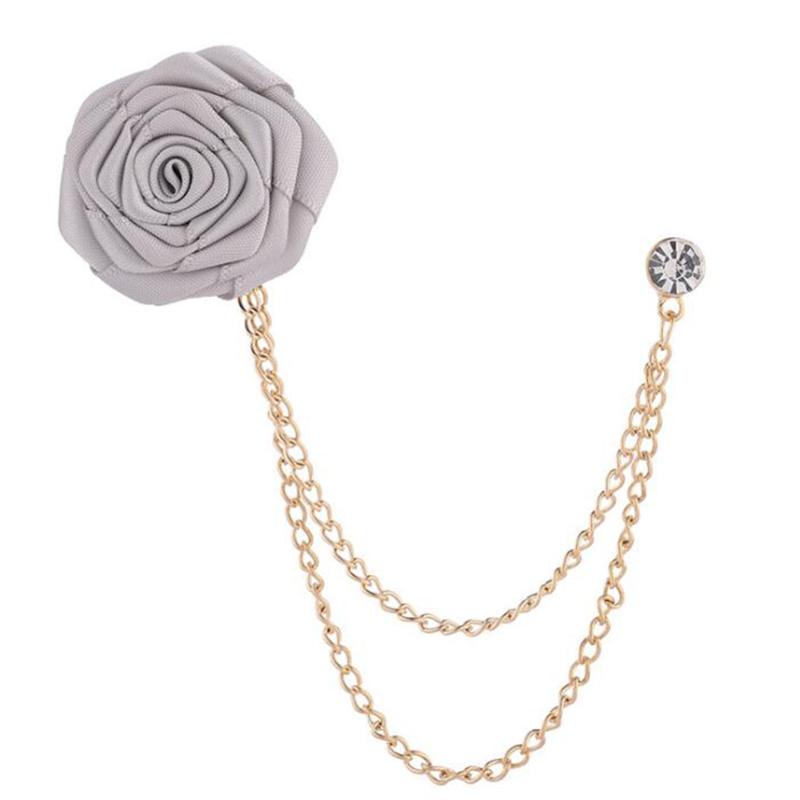 Bridegroom Wedding Brooches Cloth Art Hand-made Rose Flower Brooch Lapel Pin Badge Tassel Chain Men Suit Garment Accessories