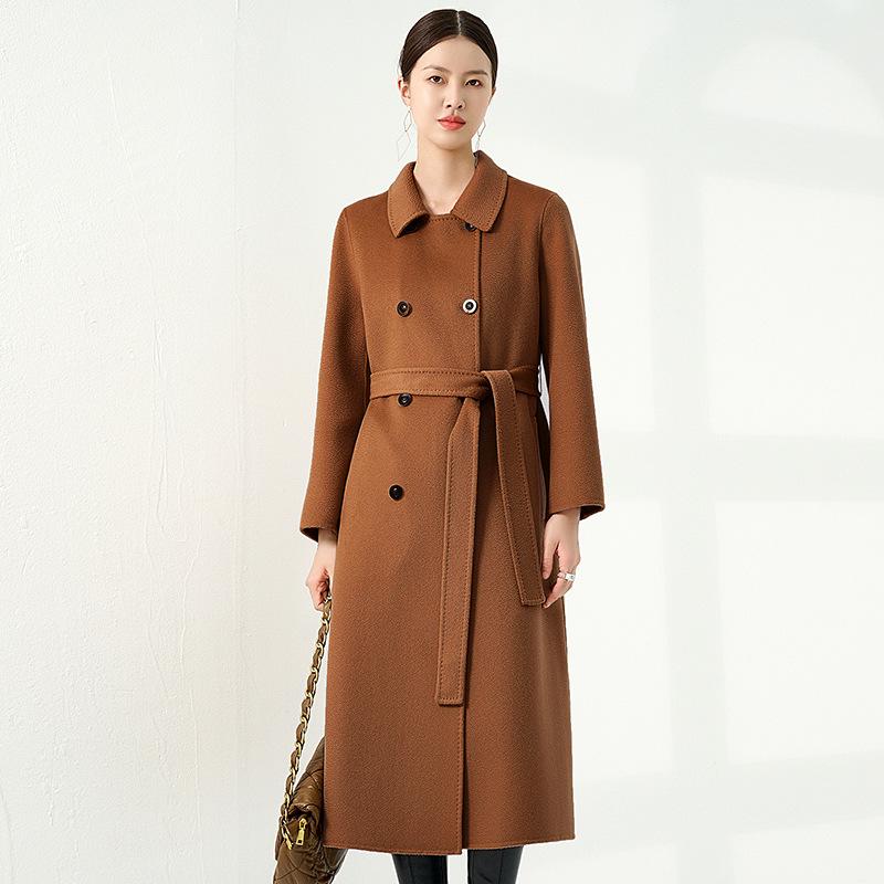 

Женское длинное двустороннее пальто из 100% чистого кашемира с волнообразной фактурой и роговыми пуговицами для осени/зимы XL