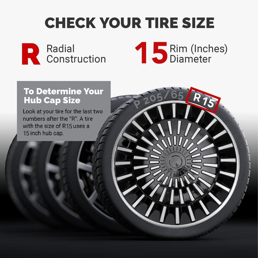 4PCS R15 Hub Caps 15 Inch Thick ABS Stylish Wheel Rim Cover Hubcap for Fiat 500 Seat Ibiza and Most Cars Truck SUV