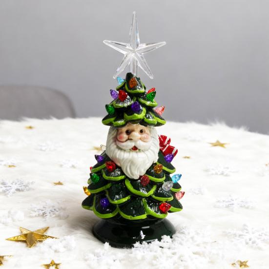 Brad de Crăciun Santa Luminat Decor 11 Inch Rășină Bătrân Brad de Crăciun Lumină cu Lumini Multicolorate Și Vârf Stea pentru Decor de Masă de Sărbători