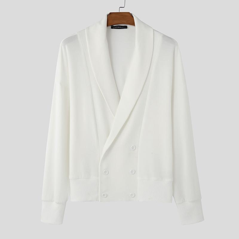 

INCERUN Мужской лацкан V-образный вырез спереди крест пуговицы длинный рукав вязаный повседневный свободный свитер кардиган 5XL белый