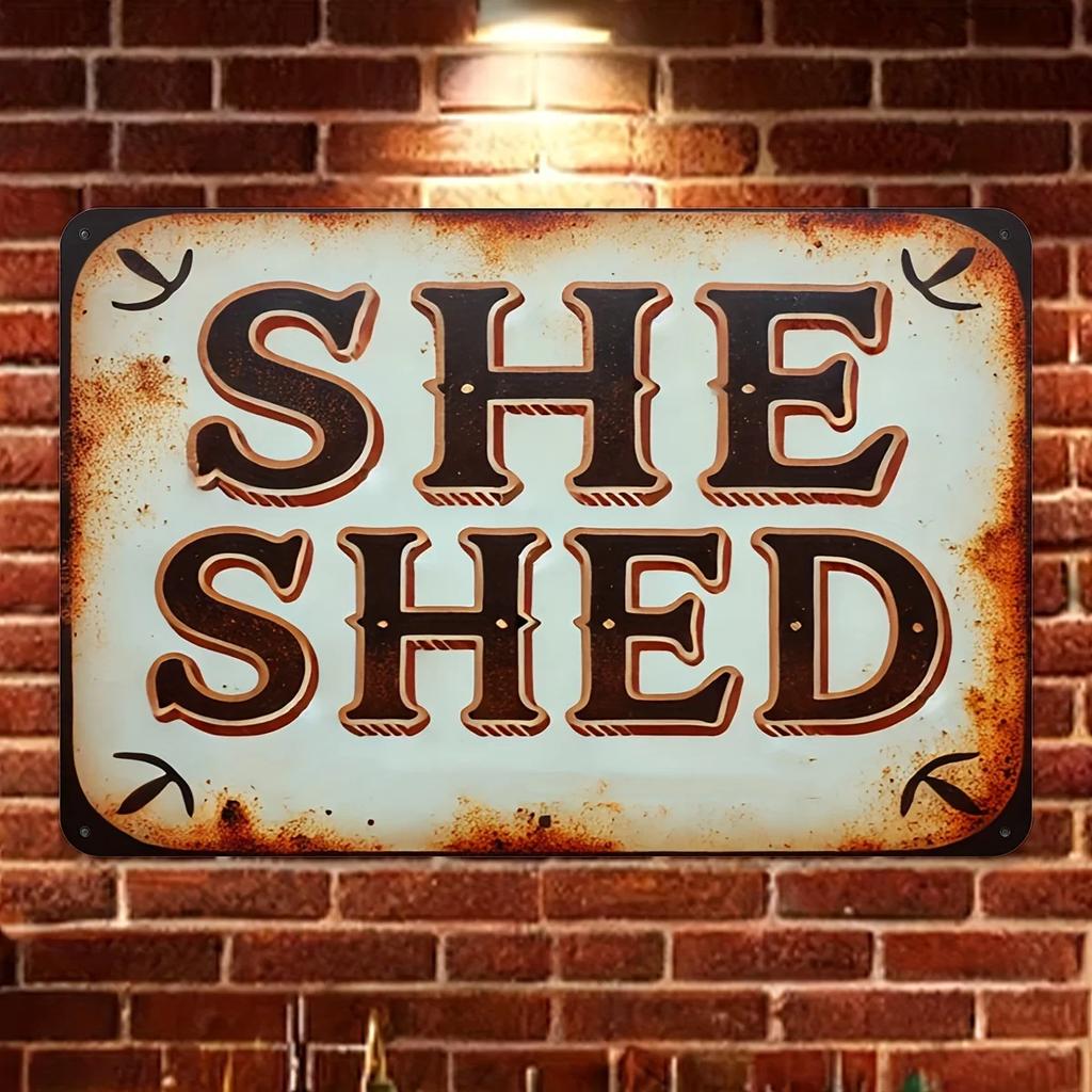 "She Shed" Aluminiumschild - 1 Stück, Foliengraviert, UV-Tintendruck, Langlebige und wasserdichte Metallplakette für Zuhause, Hof, Garten,