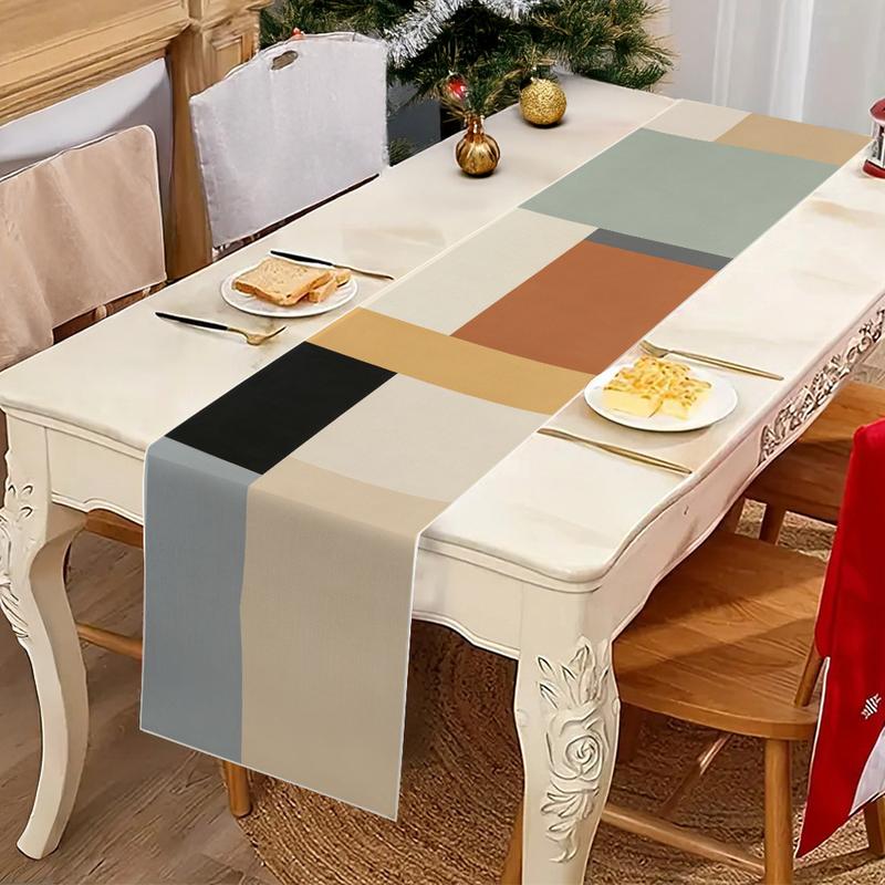 Modern Minimalist Geometric Color Block Table Runner, Artistic Home Decor for Living Room Dining Table