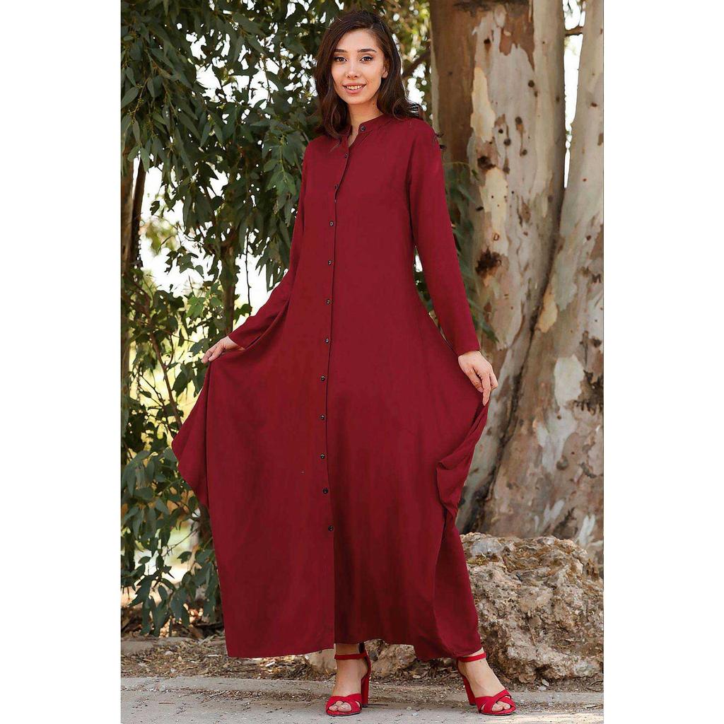Women Grandad Collar Shirt Dress-buy at 