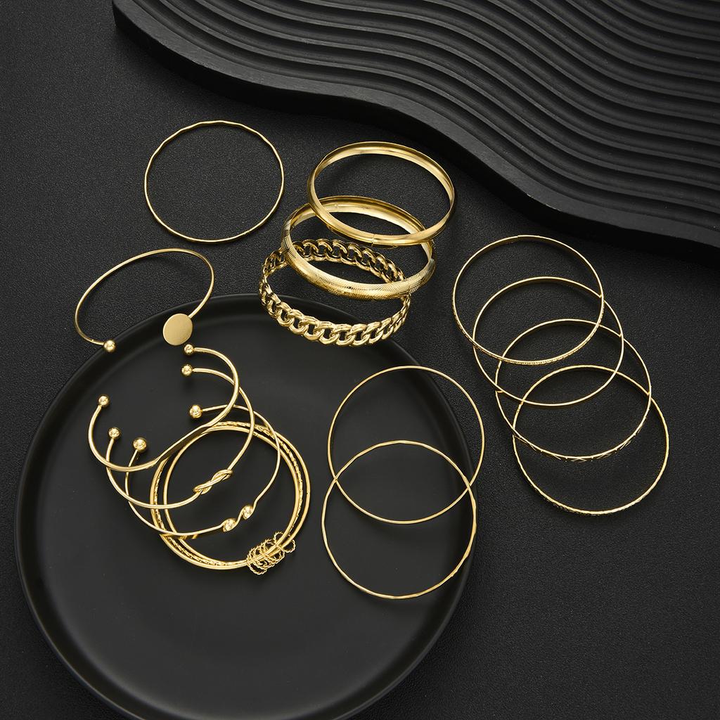 Boho Chic Gold Color Minimalist Bracelets Set for Women Retro Hip Hop Geometric Stackable Bracelet Daily Wear Party Jewelry Gift