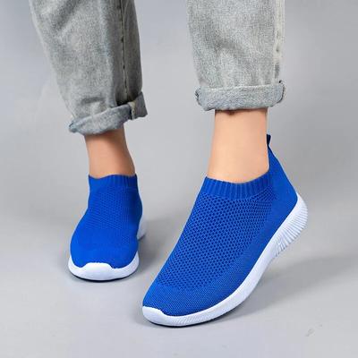 Fashion Knitted Sneakers for Women 2024 Autumn Slip On Breathable Mesh Casual Shoes Woman Flat Heels Plus Size Loafers