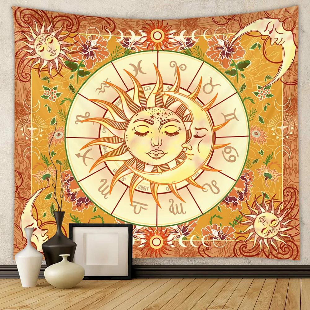 Beautiful Interior Decoration Tapestry Psychedelic Sun and Moon Mandala Flowers Home Wall