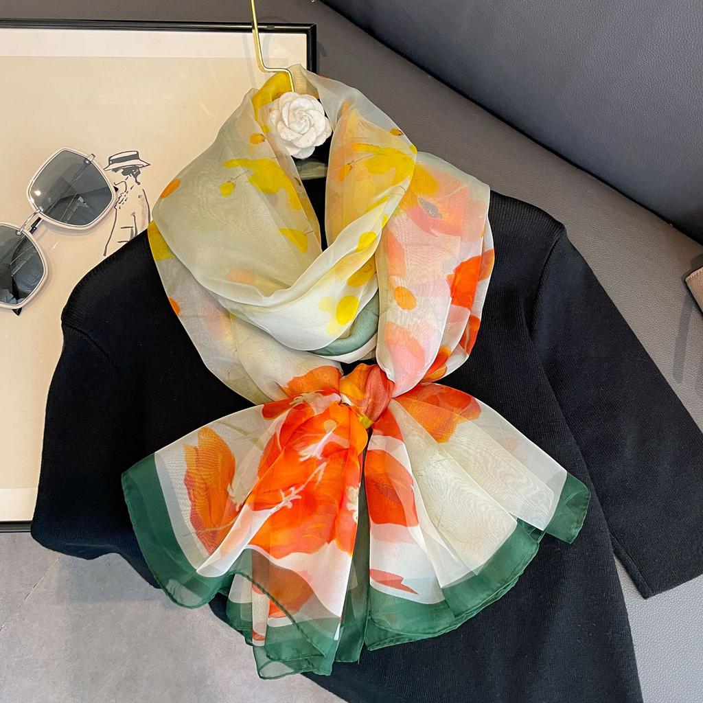 Silk Scarf Fashion Design Neck Print Foulard Female Headbanda Luxury Hijab Women Warm Pashmina Scarves Echarpe Shawl Large Wrap