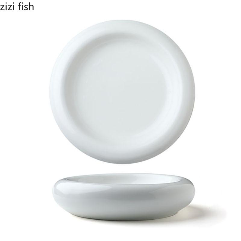 Pure White Ceramic Double-layer Plate Creative Circular Dessert Plate Pasta Plate Snack Plates Restaurant Specialty Tableware