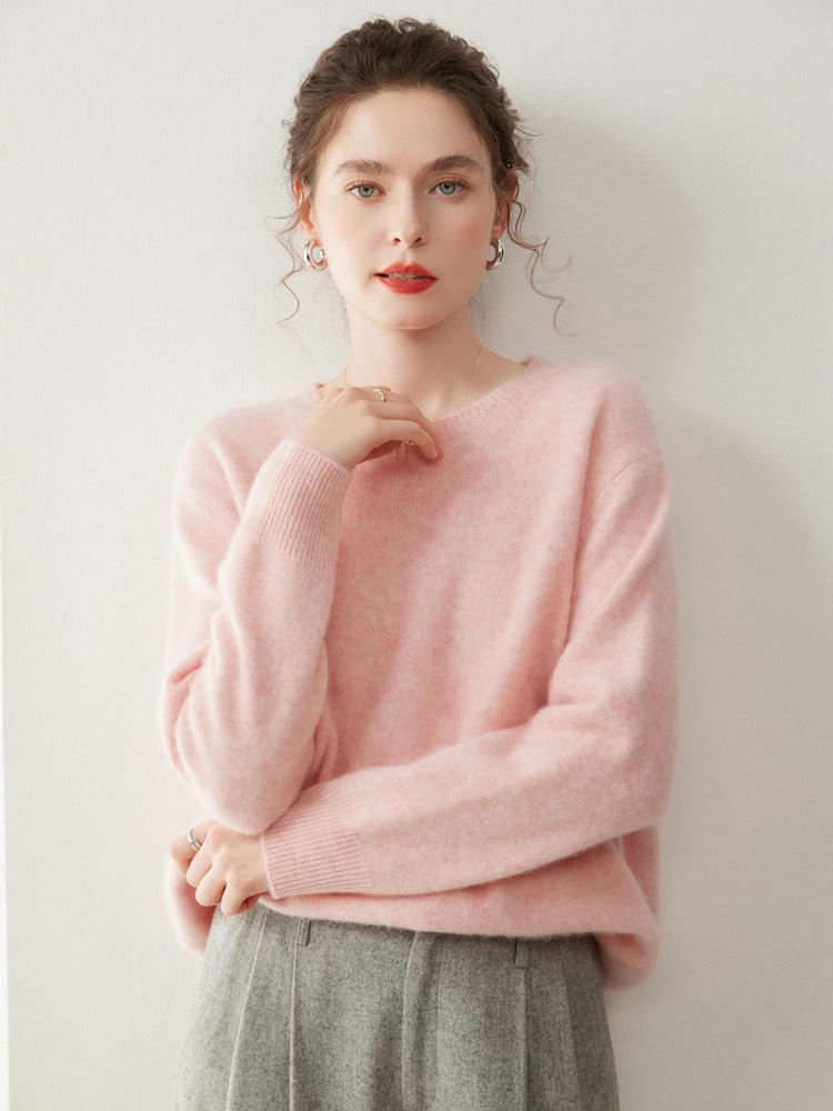 Women's Casual Round Neck Cashmere Knit Sweater - Thickened Double-Strand, Versatile and Loose Fit
