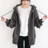 Women's Loose Long Sleeve Drawstring Sweatshirt Oversized Solid Color Zipper Hoodie  Mid-length Warmth Pocket Coat