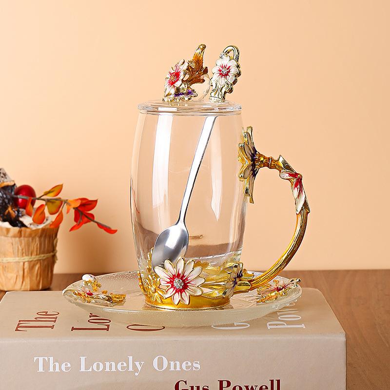 Creative Enamel Color Daisy Glass High Temperature Resistant Large Capacity Water Cup High Value Drinking Cup Cold Water Duck Bill Pot