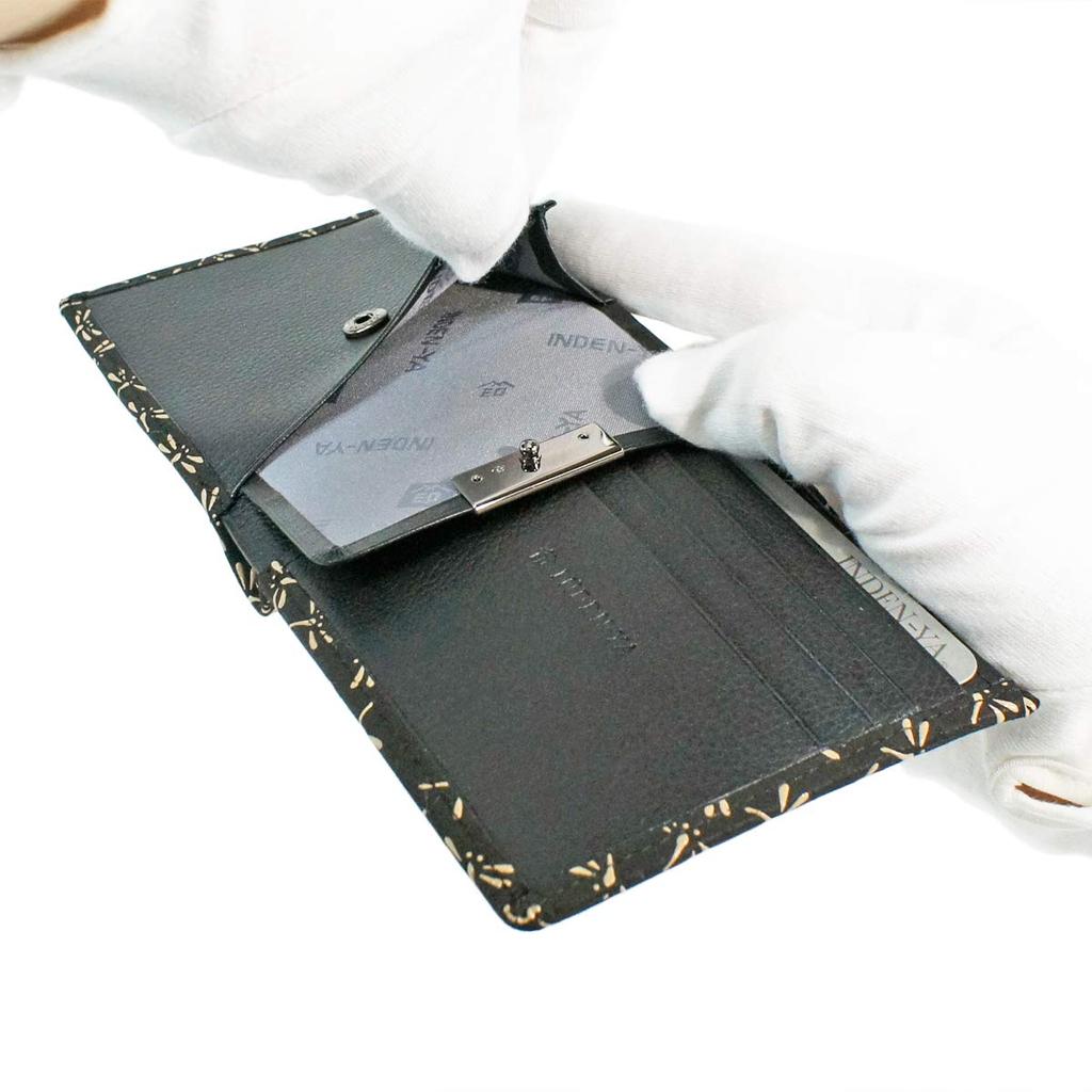 Inden Bifold Wallet Bill C Cienki Deerskin Black x White Lacquer Dragonfly Pattern [Indenya] 2003-11-008