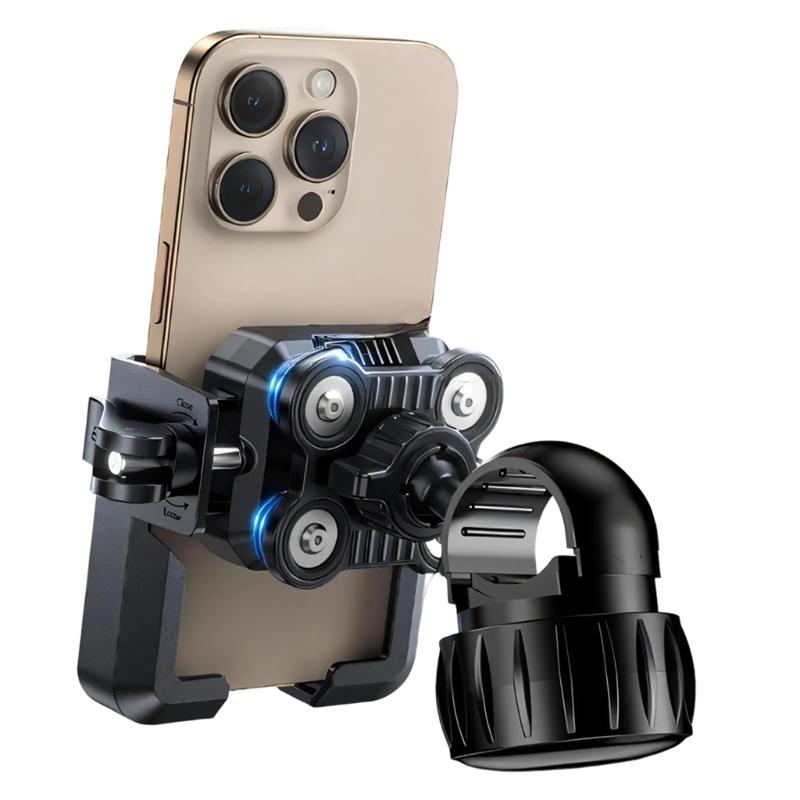 Universal Bike Phone Holder Adjustable 360 Degrees Aluminum Motorcycle Phone Stand for Smooth Photography On Rough Roads