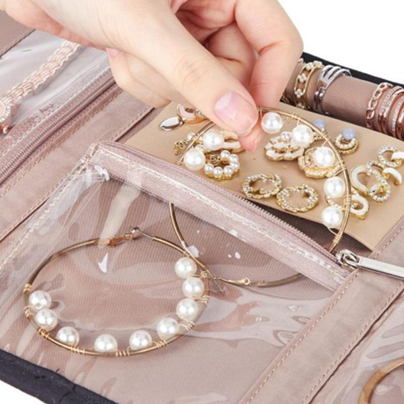 Polyester Jewelry Organizers Travel Pouches Storage Roll Suitable for Earrings Necklaces Bracelets Compact Design