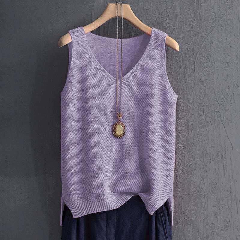 Blusa estiva da donna senza maniche Blusa a maglia Camicia Abbigliamento da donna Blusa con scollo a V Top da donna Camicie