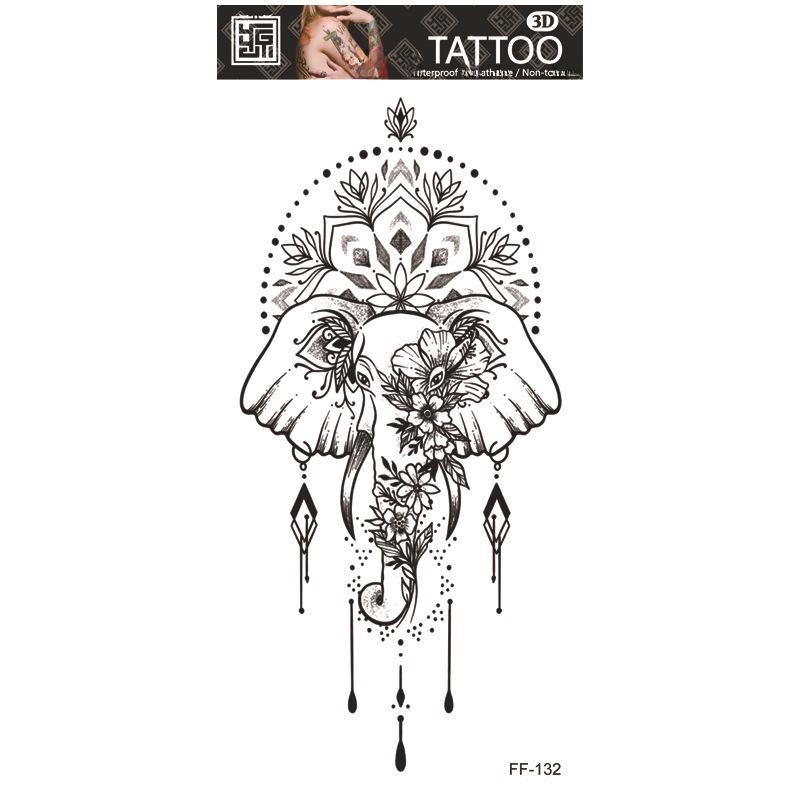 Yuanhua Waterproof Wolf Head Totem & Arabic Text Tattoo Stickers