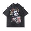 Japanese Streetwear T Shirt Men Women 100% Cotton Oversized Manga Funny Skull Printed Hip Hop Vintage Punk Washed T Shirt Tops