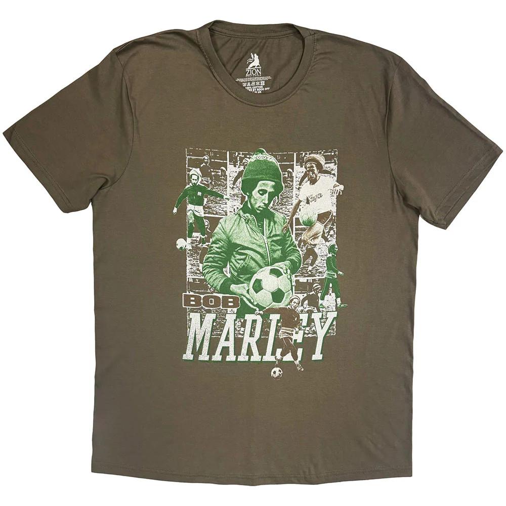 Bob Marley T-Shirt: Football Collage (Brown) OFFICIAL NEW S