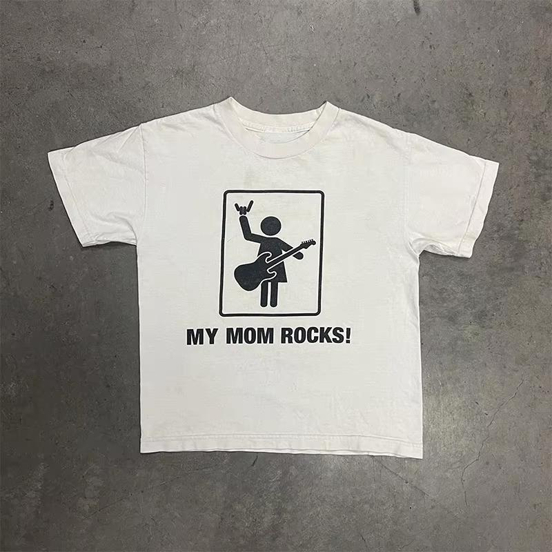 

Y2K Simple Printed Pure Cotton Fashion Men Short-sleeve Retro High Street Hip-hop Rock Street American Tops Casual Short-sleeve 4XL