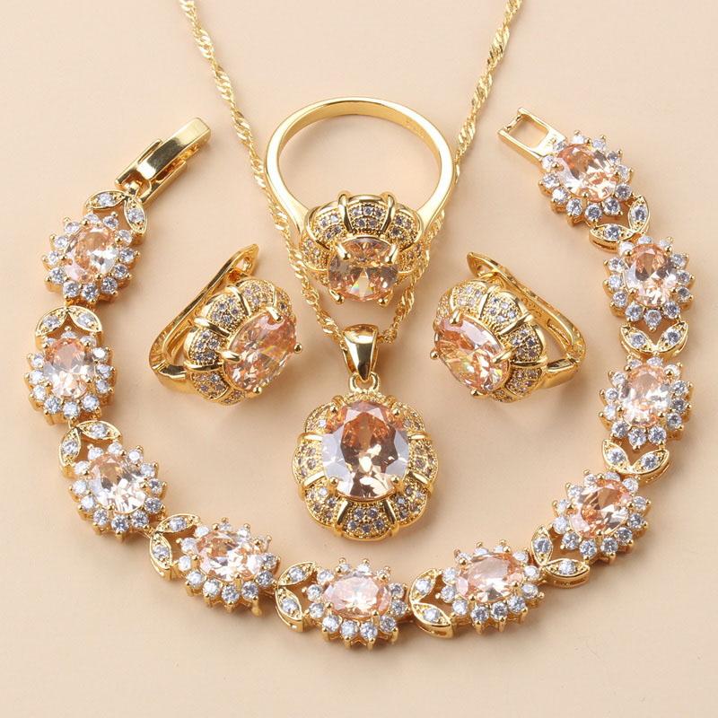Dubai Luxurious  Gold Plated Zircon Jewelry Sets With  Mark Clip Earrings And Necklace Bridal Costume For Women Gift Box