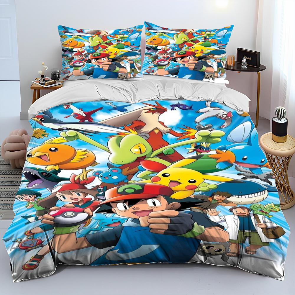 3D Cartoon Pikachu Pokemon Monster Bettdecke Bettwäsche Set Bettbezug Bett Set Steppdecke Bezug Kissenbezug Queen Bettwäsche Set Erwachsene Kinder