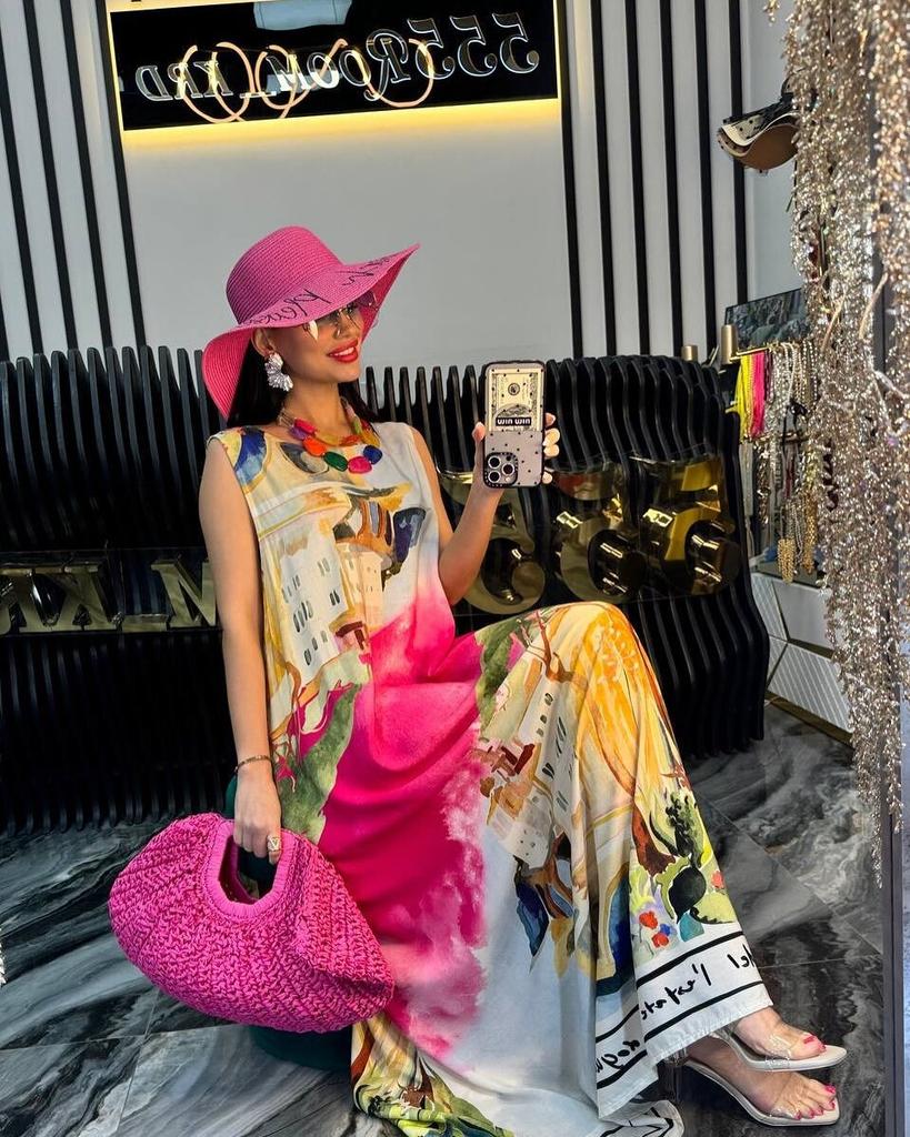 European and American Women's Clothing Summer New Fashion Loose Large Size Printing Suspender Casual Dress Long Dress