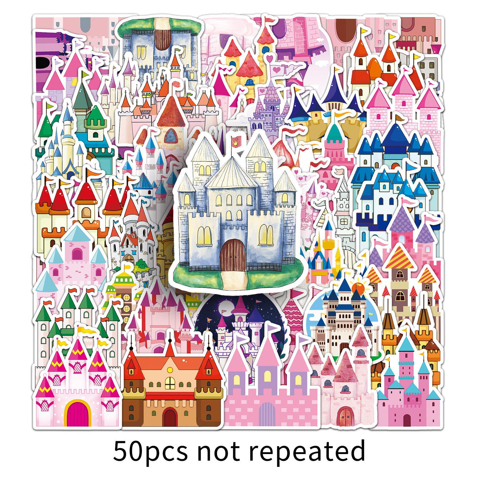 50 Castle & Travel Stickers: Trendy, Waterproof, Decorative for Laptops & Suitcases 5.5-8.5 cm