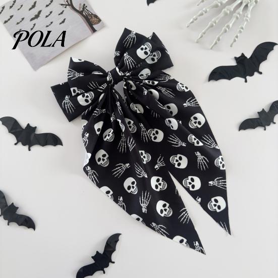 Personalized Halloween Hairpin Bow Spring Hair Clips for Women, Pumpkin Skeleton Ghost Hand Printed Skull Accessory Fabric Barrettes, Cute Horror