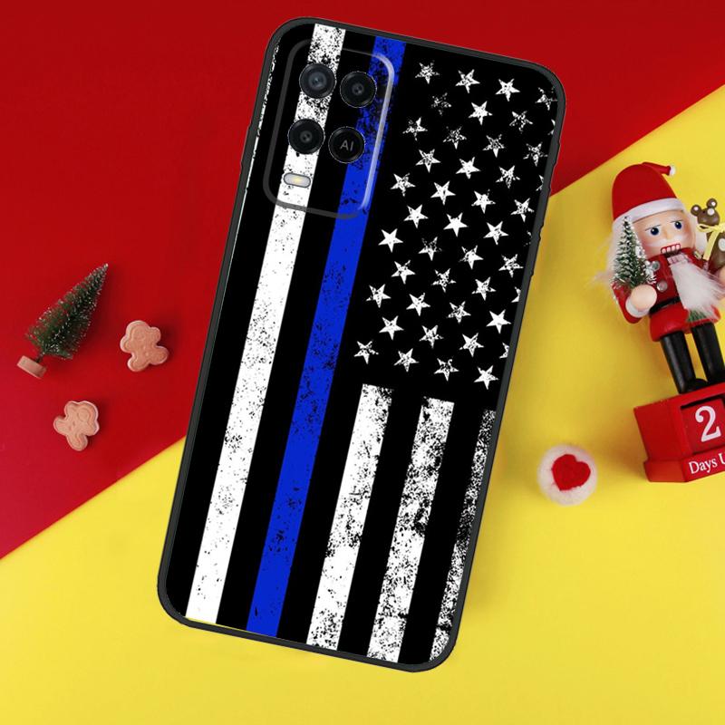Police Styled Thin Blue Line Flag Case For Oppo A94 A74 A54 A60 A40 A80 A16 A76 A96 A98 A58 A78 A18 A38 A57 A17 A15 A5 A6 Pro