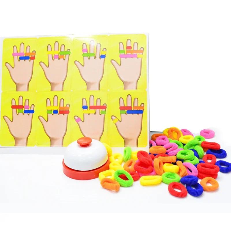 Kids Montessori Toy Early Educational Fingers Ring Game Elastic Bands Color Cognition Think Training Battle Table Game with Card
