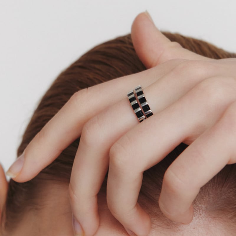 LUNNE Silver 925 Black Square Stone Eternity Ring #LSR25