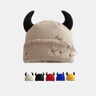 Nová Unisex Pletená Čepice s Čertovskými Rohy Halloween Opotřebovaná Lebka Hip Hop Zimní Teplá Čepice z Příze Pro Muže Ženy